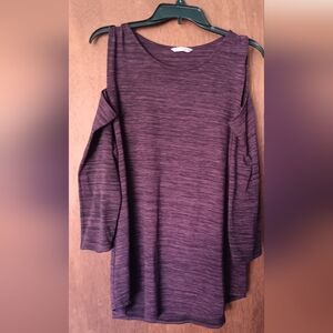 Cold-Shoulder Maroon & Black Striped Tunic Top